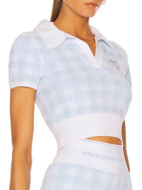 Alexander Wang Towel Gingham Polo Top in Oxford Blue & White